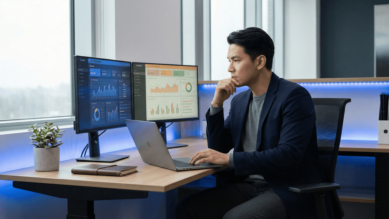 Professional comparing LinkedIn prospecting tools on laptop screen